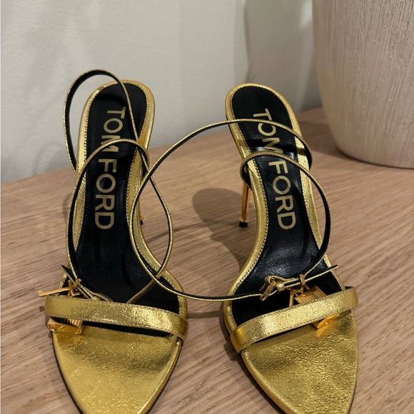 Tom Ford Metallic Gold Strappy Stiletto Sandals - Picture 2 of 16